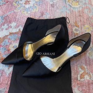 Giorgio Armani Black Satin Kitten Heels